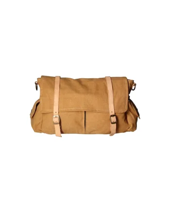 Geanta crossbody unisex cu garnituri de piele, Caramel