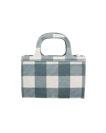 Geanta crossbody de piele intoarsa in carouri, Alb/Albastru