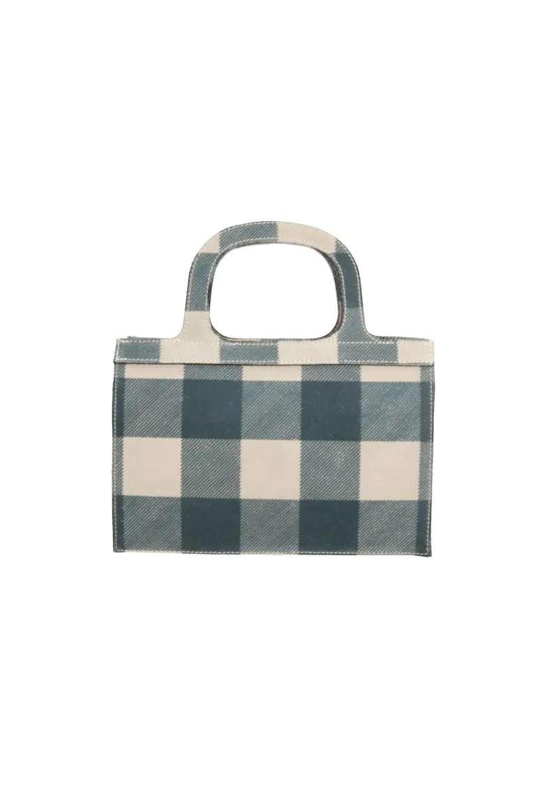 Geanta crossbody de piele intoarsa in carouri, Alb fildes/Albastru prafuit