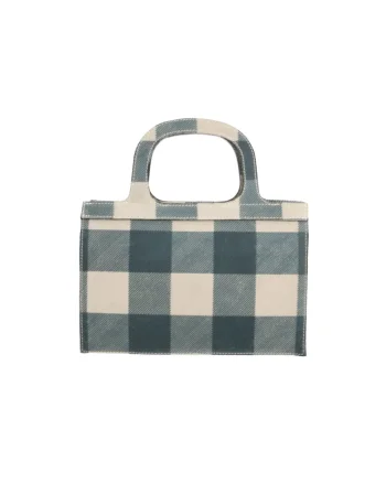 Geanta crossbody de piele intoarsa in carouri, Alb fildes/Albastru prafuit