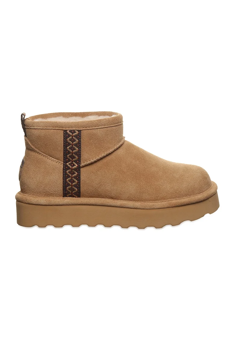 Ghete slip-on flatform din piele intoarsa, Maro inchis/Maro nisip