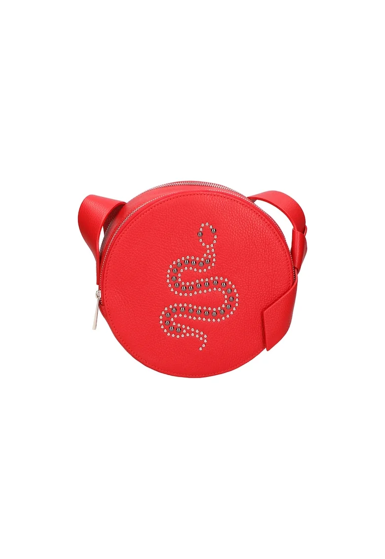 Geanta crossbody de piele cu nituri, Rosu