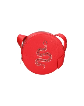 Geanta crossbody de piele cu nituri, Rosu