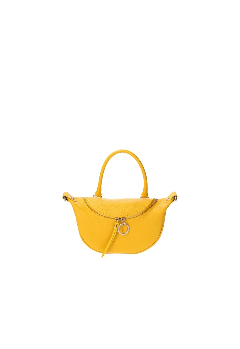 Geanta crossbody de piele cu bareta detasabila, Galben