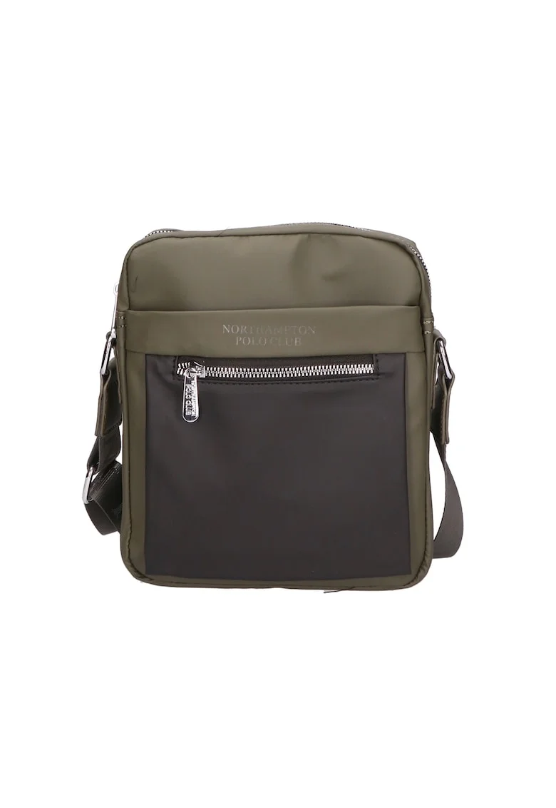 Geanta crossbody cu buzunar frontal cu fermoar, Verde/Negru