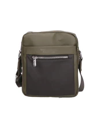 Geanta crossbody cu buzunar frontal cu fermoar, Verde/Negru
