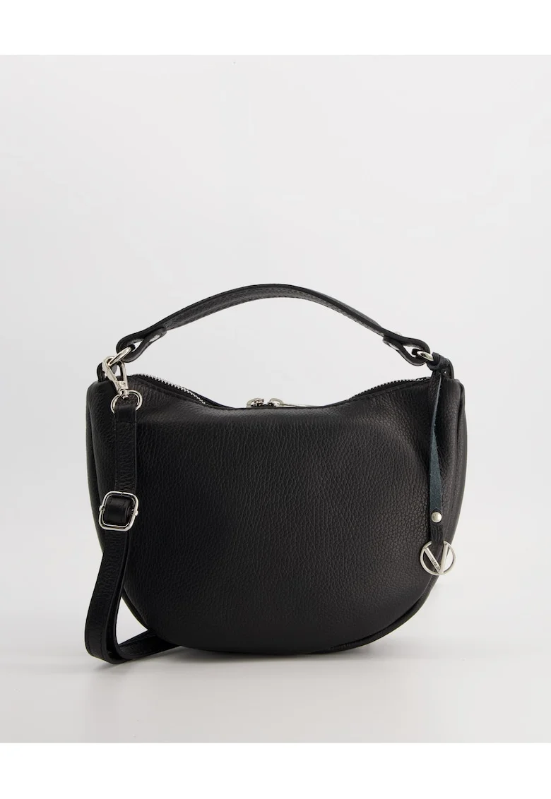 Geanta crossbody  piele naturala, neagra, 30x19x6cm, cu detalii metalice argintii