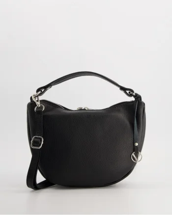 Geanta crossbody  piele naturala, neagra, 30x19x6cm, cu detalii metalice argintii