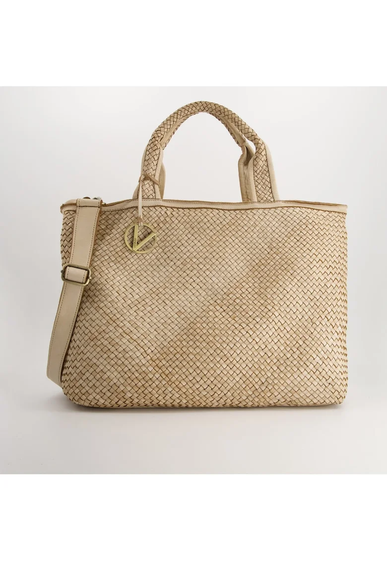 Geanta crossbody dama,  piele naturala, bej, 34x45x14cm, inaltime manere 43cm