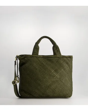 Geanta crossbody  din piele naturala, verde, 34x45x14cm, cu trei compartimente interioare, curea detasabila