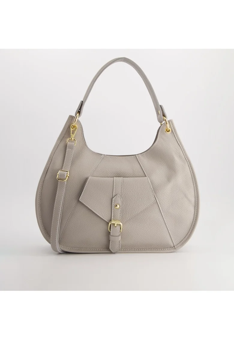 Geanta crossbody  piele naturala, gri, 36x22x9cm, 3 compartimente interioare, 2 compartimente exterioare