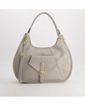 Geanta crossbody  piele naturala, gri, 36x22x9cm, 3 compartimente interioare, 2 compartimente exterioare