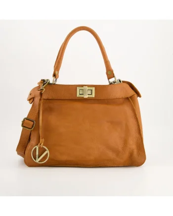Geanta dama  model Crossbody, piele naturala, maro, 35x26x17cm, curea detasabila, 3 buzunare.