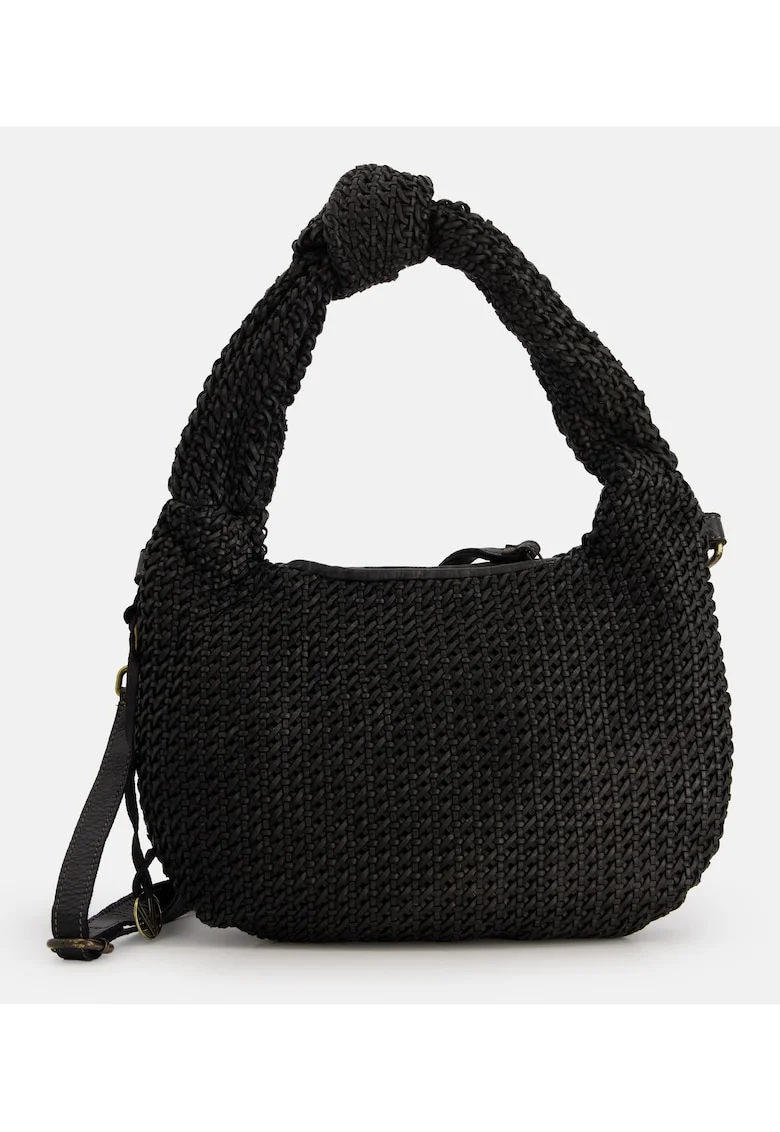 Geanta dama  crossbody, piele naturala, neagra, 2 compartimente, 34x23x9cm