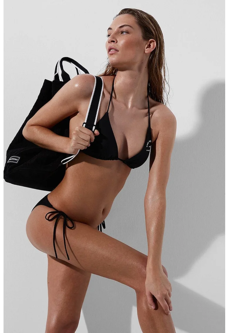 Sutien halter de baie cu cupe triunghiulare, Negru