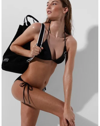 Sutien halter de baie cu cupe triunghiulare, Negru