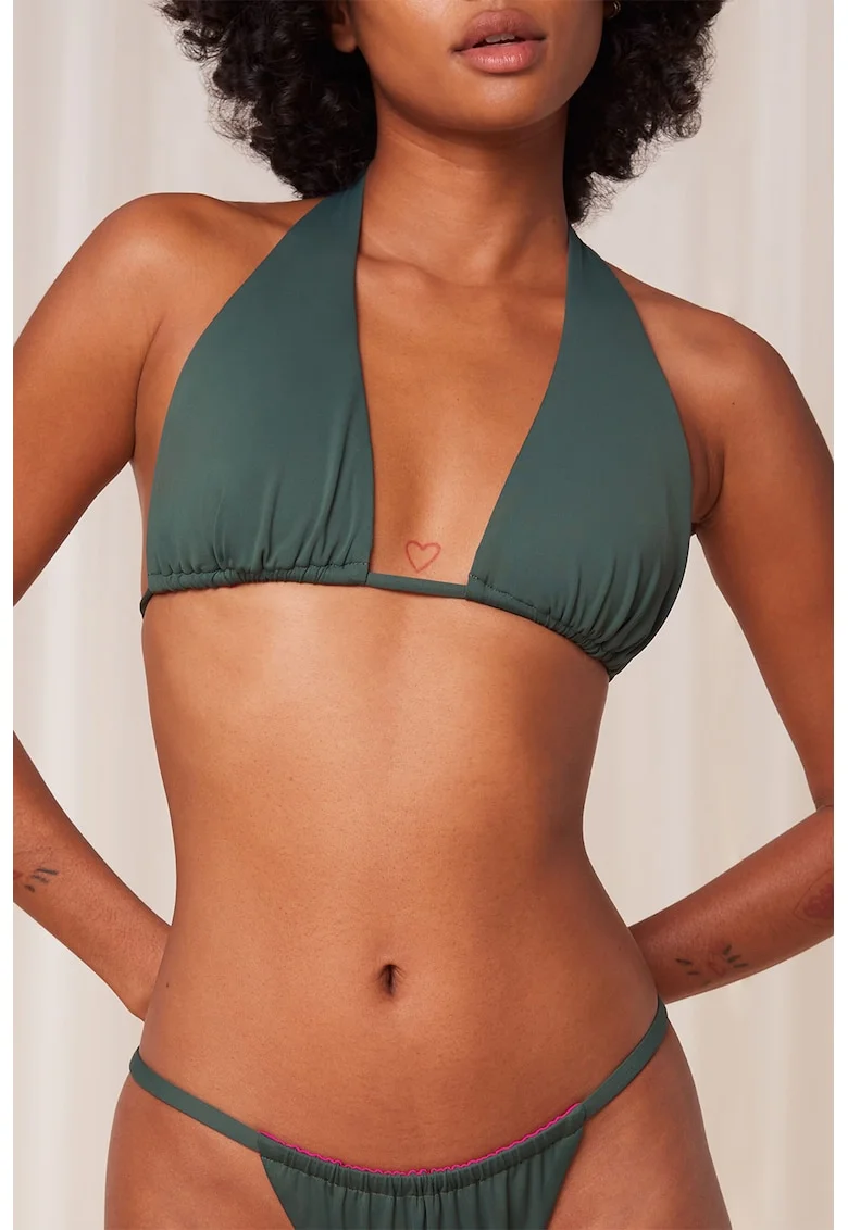 Sutien de baie reversibil cu cupe triunghiulare, Verde/Roz