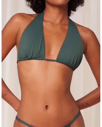 Sutien de baie reversibil cu cupe triunghiulare, Verde/Roz