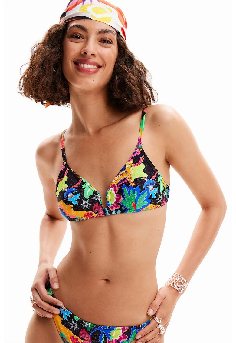 Sutien de baie cu imprimeu tropical, Multicolor