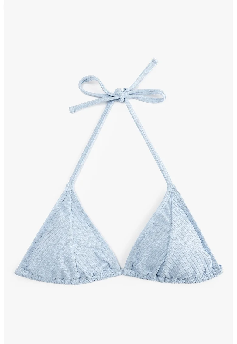 Sutien halter de baie cu cupe triunghiulare, Albastru pal