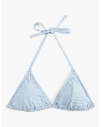 Sutien halter de baie cu cupe triunghiulare, Albastru pal