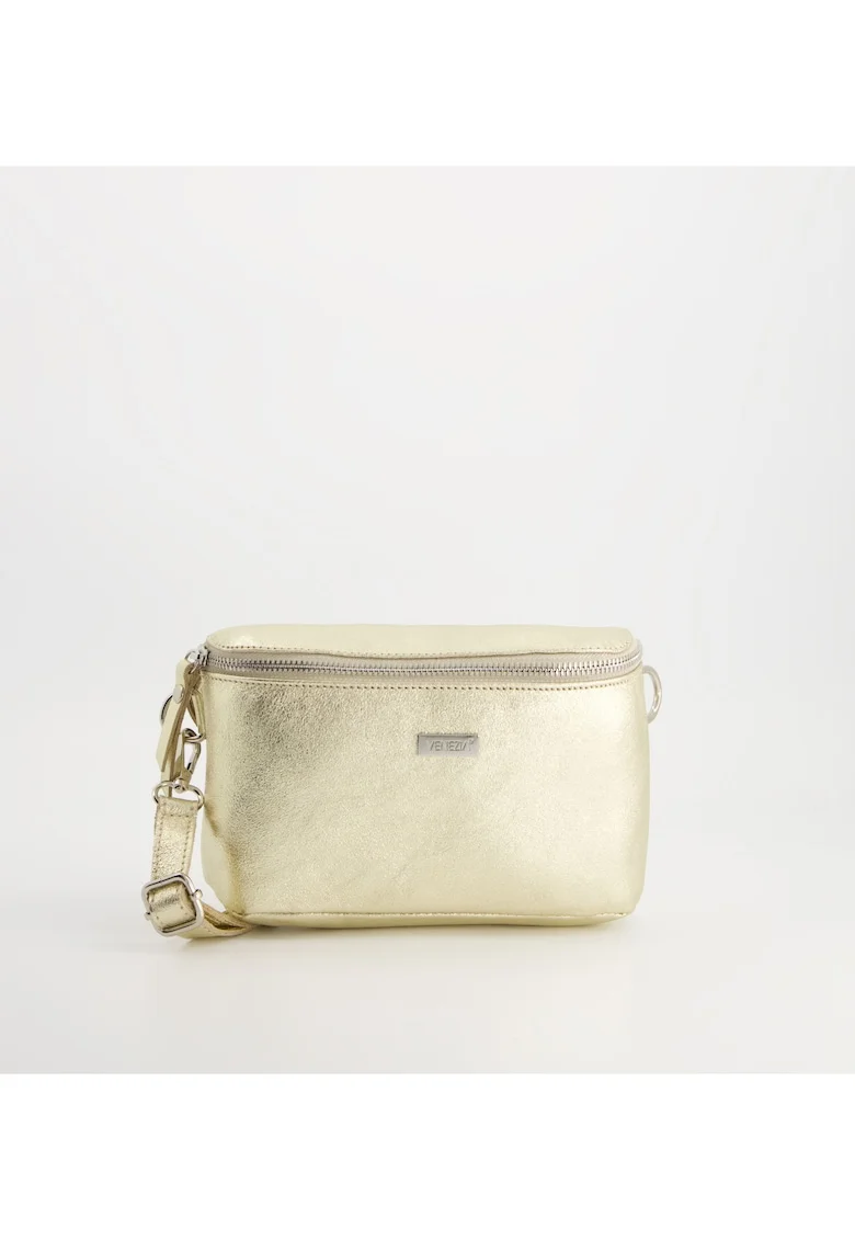 Geanta crossbody  piele naturala, auriu, 9cm inaltime toc