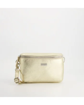 Geanta crossbody  piele naturala, auriu, 9cm inaltime toc