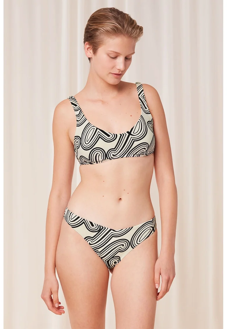 Slip brazilian cu model grafic, Negru/Bej deschis