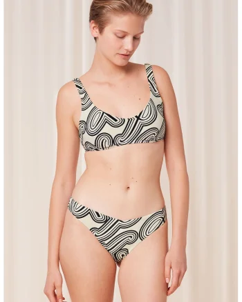 Slip brazilian cu model grafic, Negru/Bej deschis