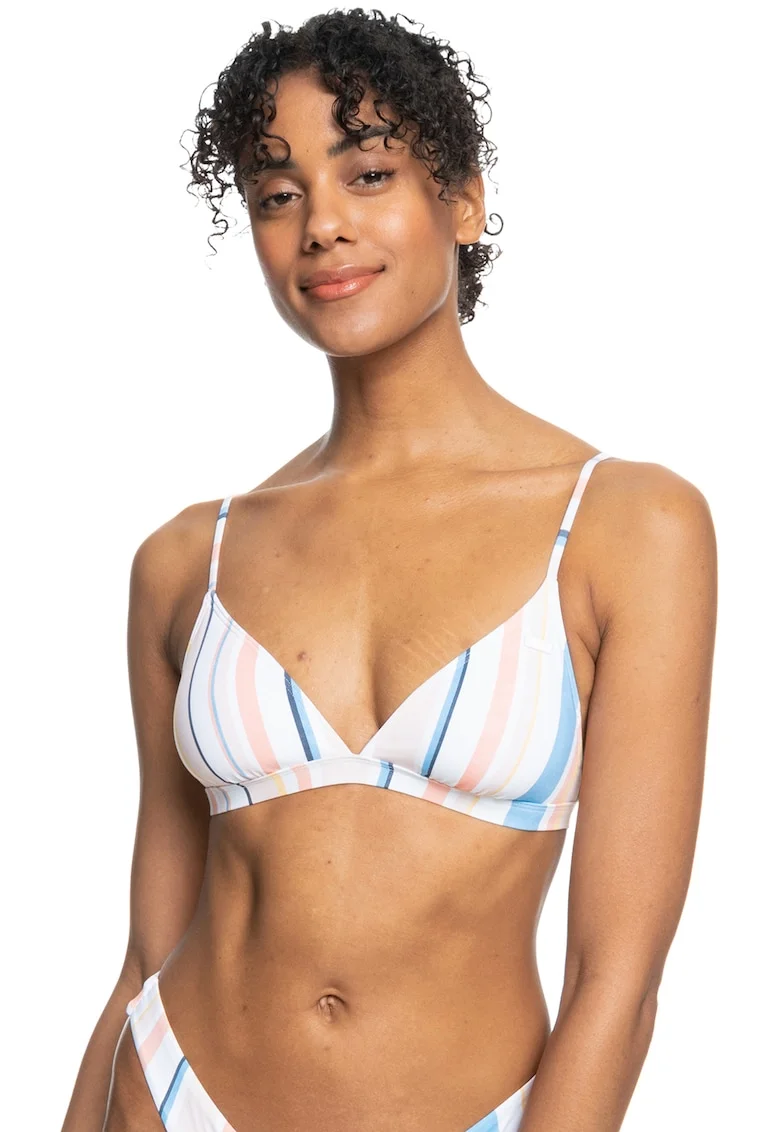 Sutien triunghiular de baie, cu dungi Classics, Alb/Piersica/Albastru