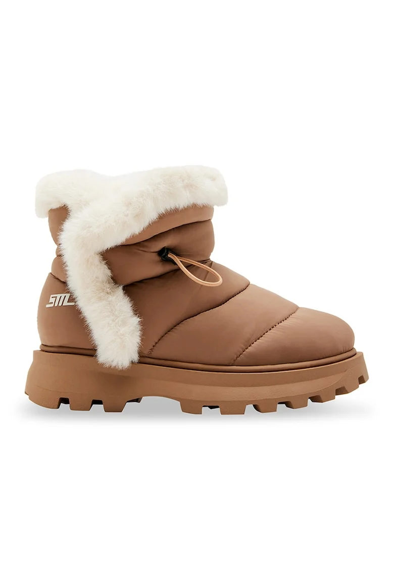 Ghete slip-on cu garnituri din blana sintetica Frostee, Caramel