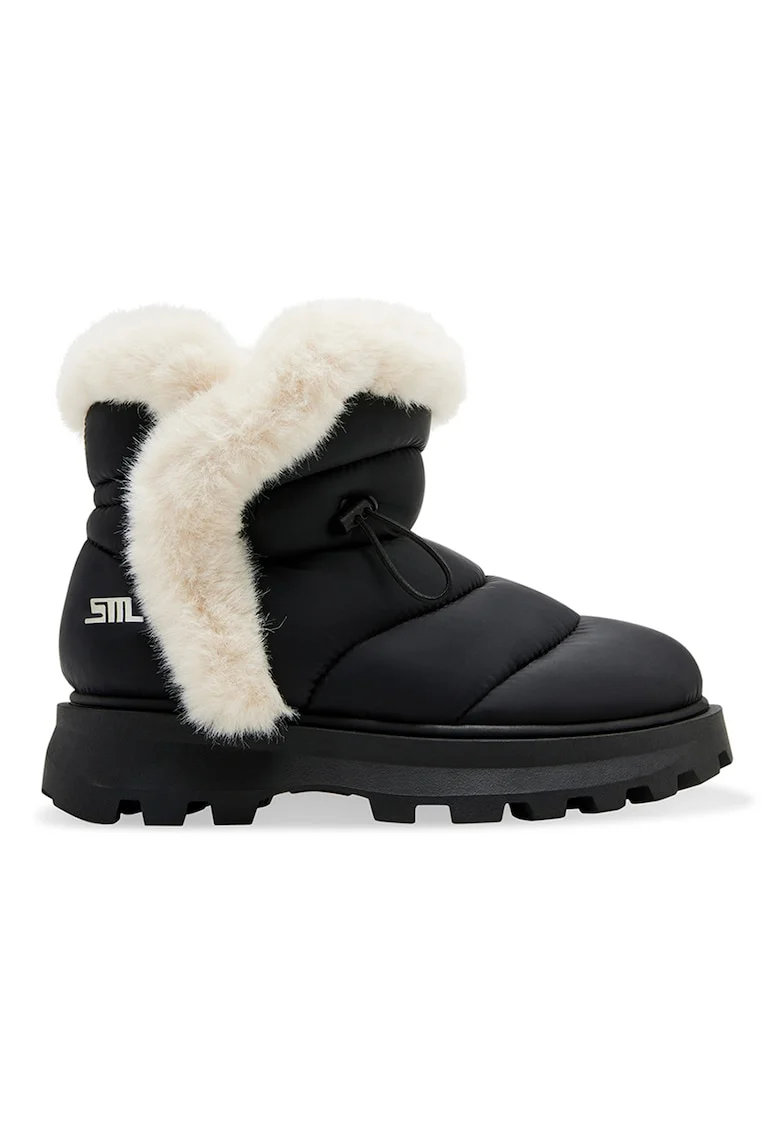 Ghete slip-on cu garnituri din blana sintetica Frostee, Alb fildes/Negru