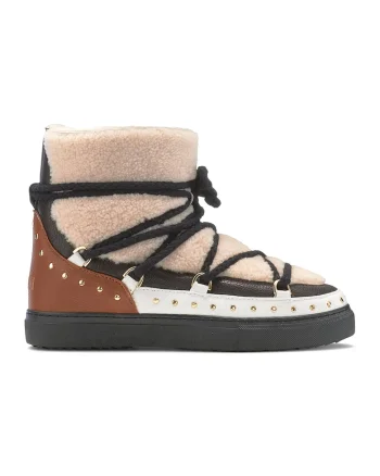 Ghete slip-on de piele cu sireturi, Negru/Crem