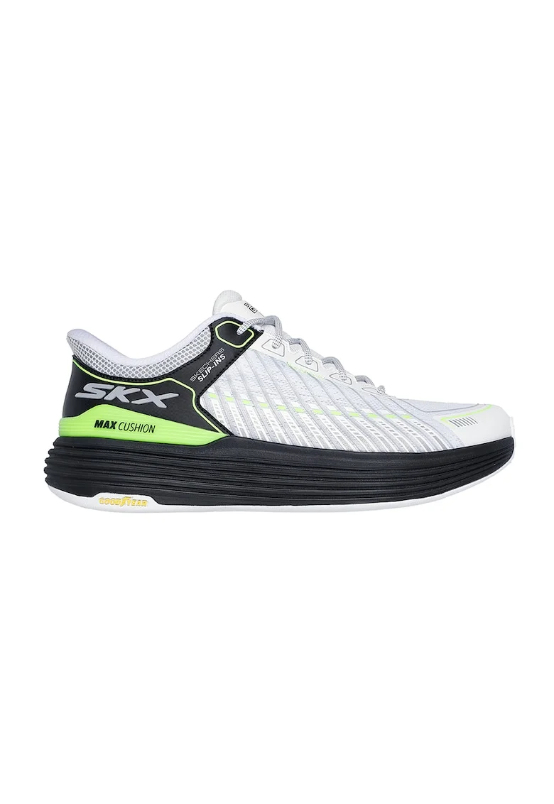 Pantofi slip-ins din material textil, pentru alergare Max Cushioning Suspension, Alb/Negru/Verde lime
