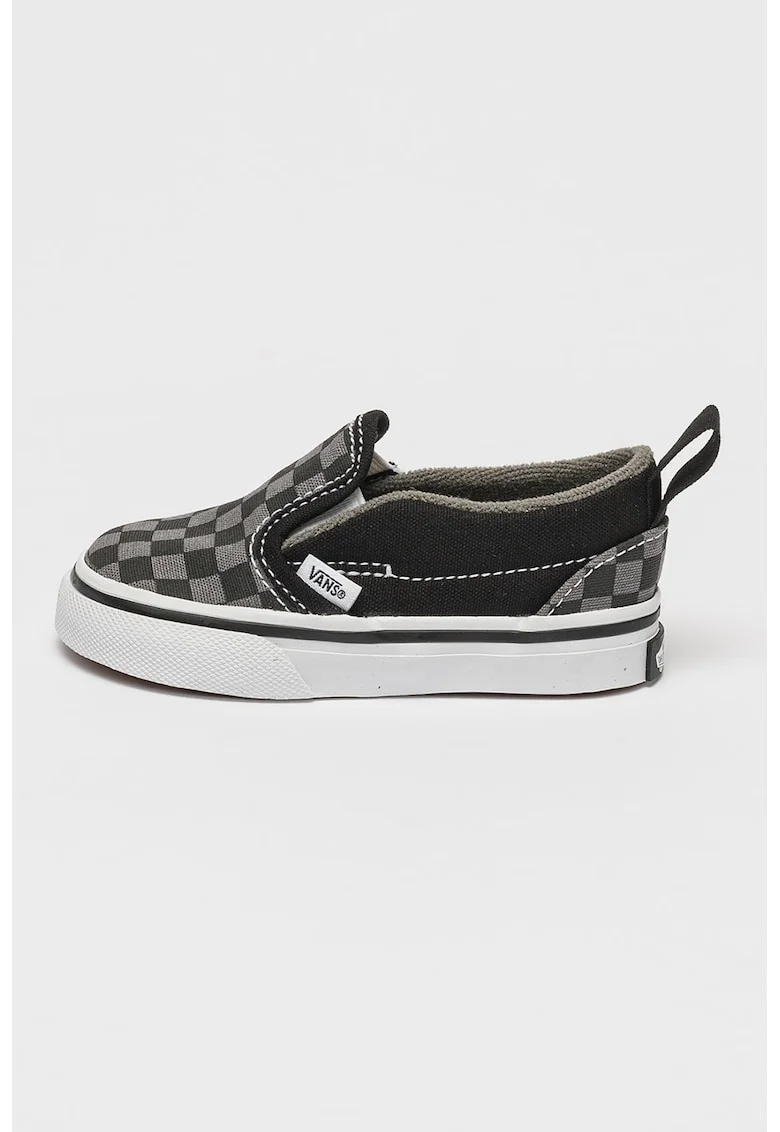 Tenisi slip-on cu model in carouri, Negru/Gri