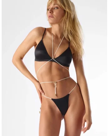Sutien de baie tip triunghi cu bretele subțiri -, Negru