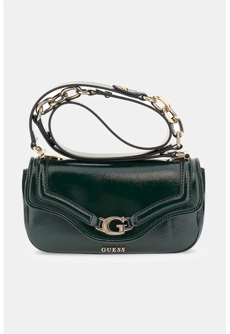 Geanta crossbody cu aspect lacuit, Verde padure