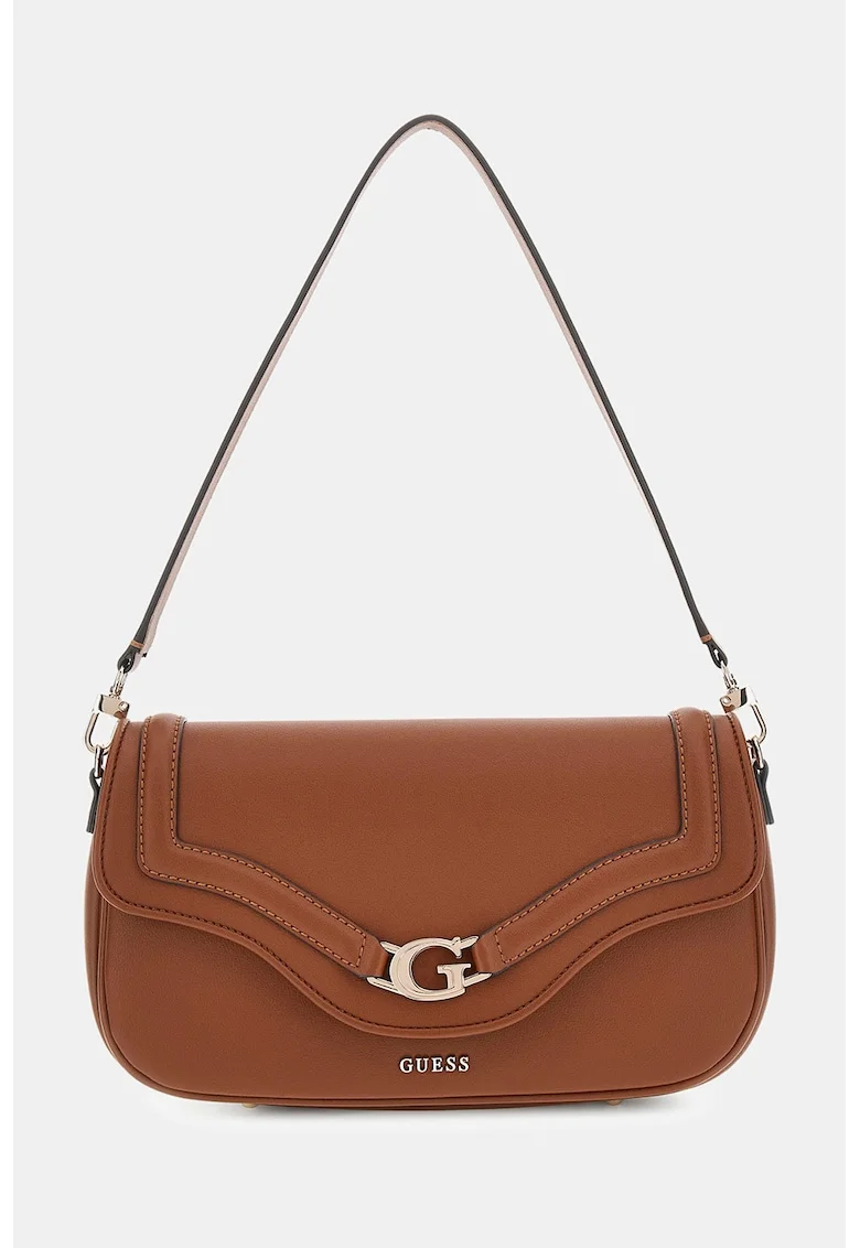 Geanta crossbody de piele ecologica cu buzunar pe partea din spate cu fermoar, Portocaliu stins