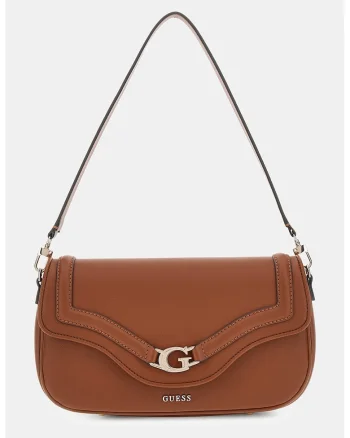 Geanta crossbody de piele ecologica cu buzunar pe partea din spate cu fermoar, Portocaliu stins