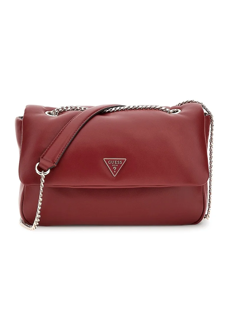 Geanta crossbody de piele ecologica cu bareta din lant, Rosu inchis