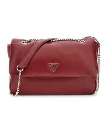 Geanta crossbody de piele ecologica cu bareta din lant, Rosu inchis