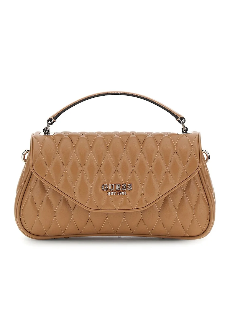 Geanta crossbody din piele ecologica cu aspect matlasat, Caramel