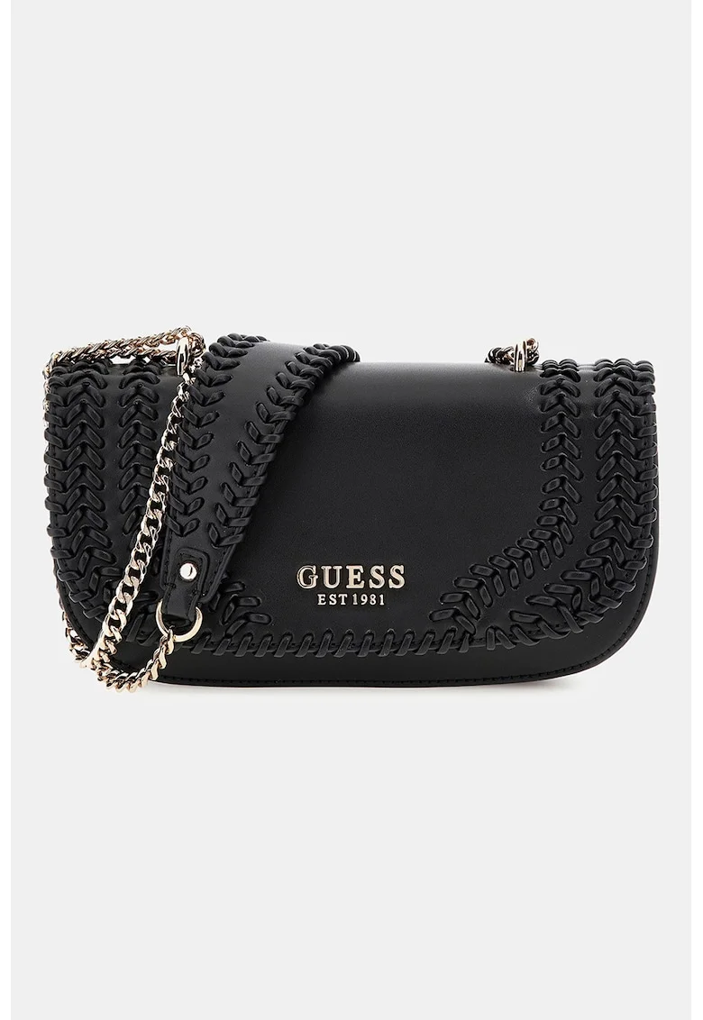 Geanta crossbody din piele ecologica cu bareta din lant, Negru