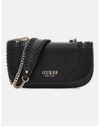 Geanta crossbody din piele ecologica cu bareta din lant, Negru