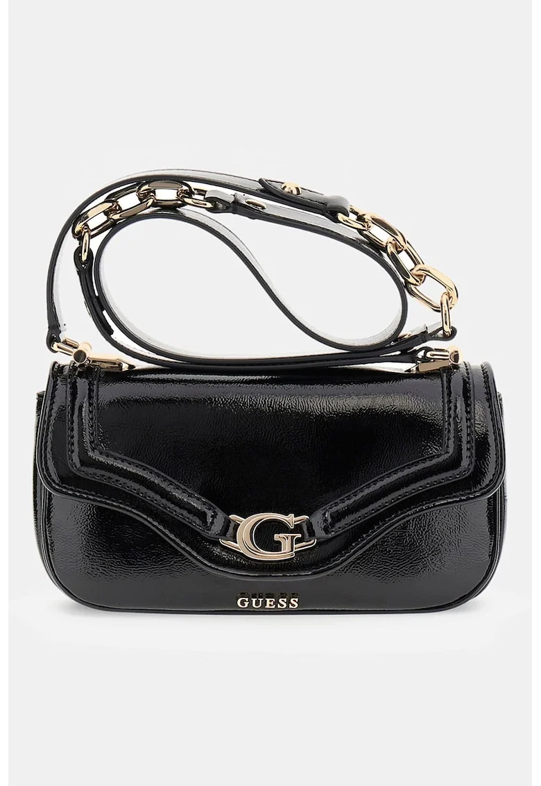 Geanta crossbody cu aspect lacuit, Negru