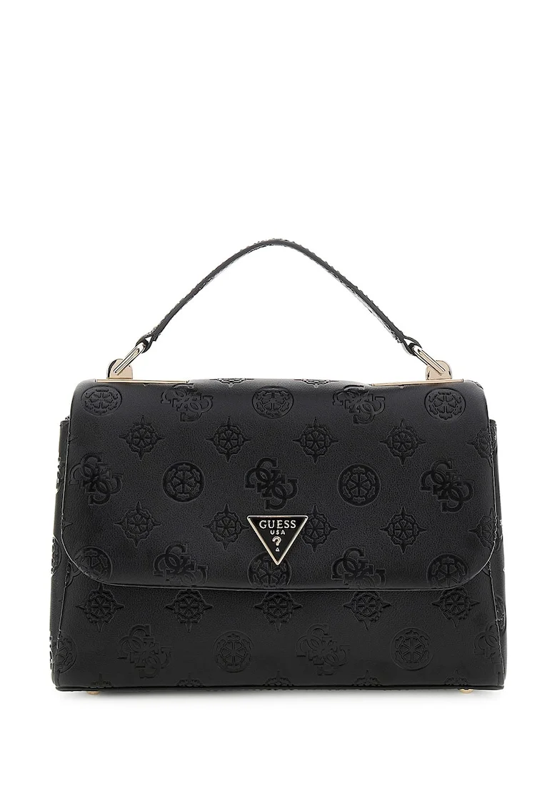 Geanta crossbody cu model logo si clapa, Negru
