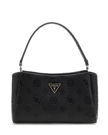 Geanta crossbody din piele ecologica cu model monograma, Negru