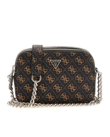 Geanta crossbody cu model monograma, Negru/Caramel
