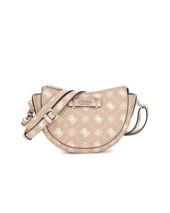 Geanta crossbody cu model monograma, Maro nisip/Alb murdar