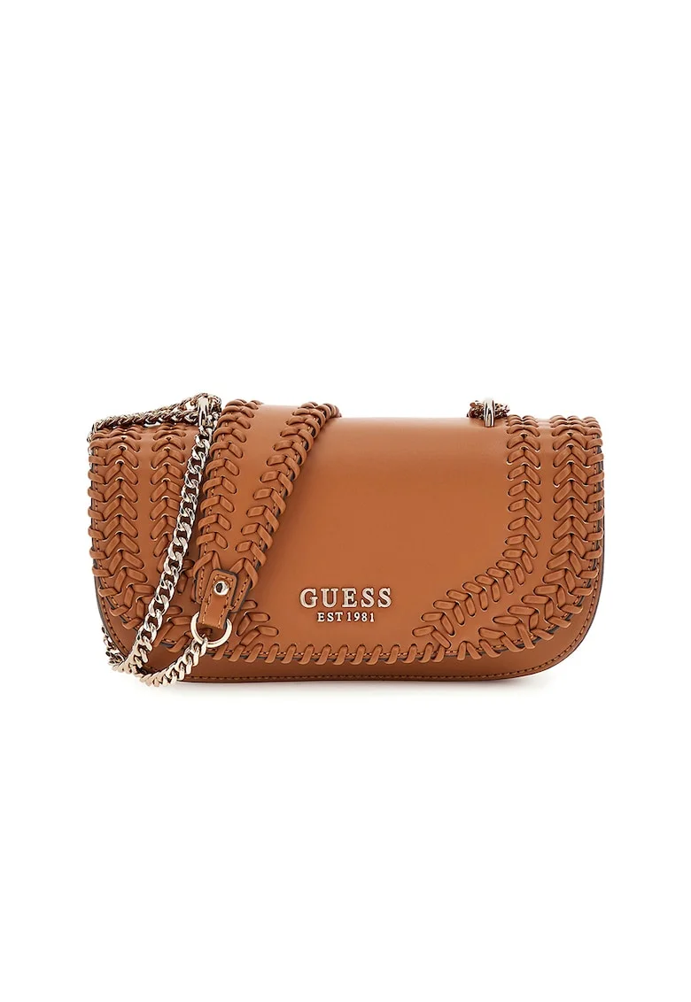 Geanta crossbody din piele ecologica cu bareta din lant, Maro scortisoara